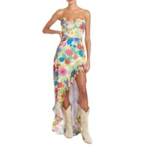 Amanda Uprichard Strapless Floral Gown with Leg Slit Size XS Retails $308 Resort